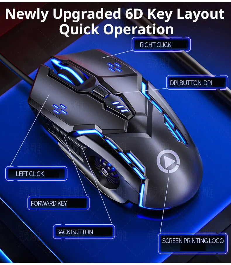 Silver Eagle G5 Mute Wired Mouse Six Keys Luminous Game E-Sports Machinery Computer Accessories Cross-Border Delivery