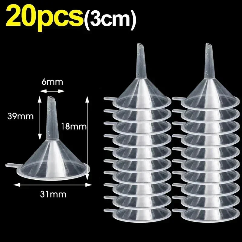 2/50Pcs Mini Plastic Transparent Funnels Small Mouth Liquid Oil Funnels Cosmetic Liquid Dispenser Lab Bottles Filling Tools