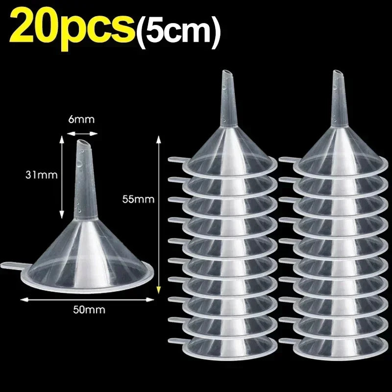 2/50Pcs Mini Plastic Transparent Funnels Small Mouth Liquid Oil Funnels Cosmetic Liquid Dispenser Lab Bottles Filling Tools