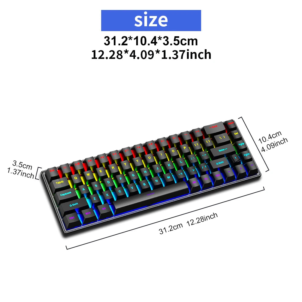 K68 Wired Mechanical Keyboard 10Kinds of Colorful Lighting Gaming and Office For Microsoft Windows and Apple IOS System