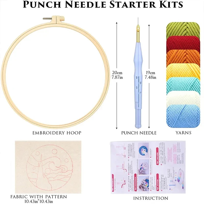 CHENISTORY DIY Punch Needle Embroidery Starter Kit with Pattern and Instructions Cross Stitch Kit Landscape Pattern Handicraft